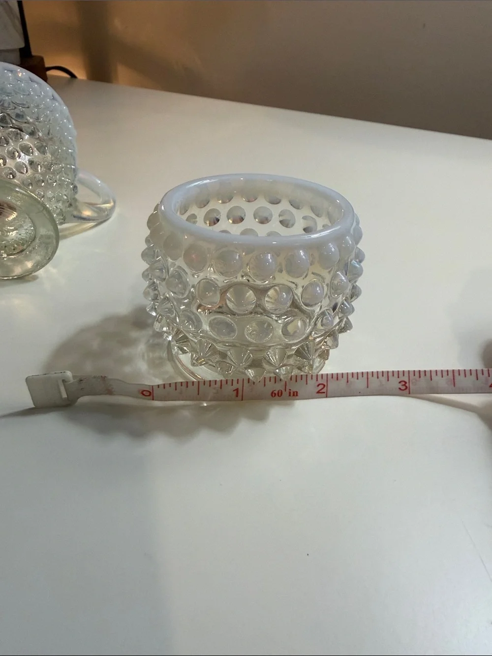 Hobnail Glass Creamer and Sugar Set - Opalescent White